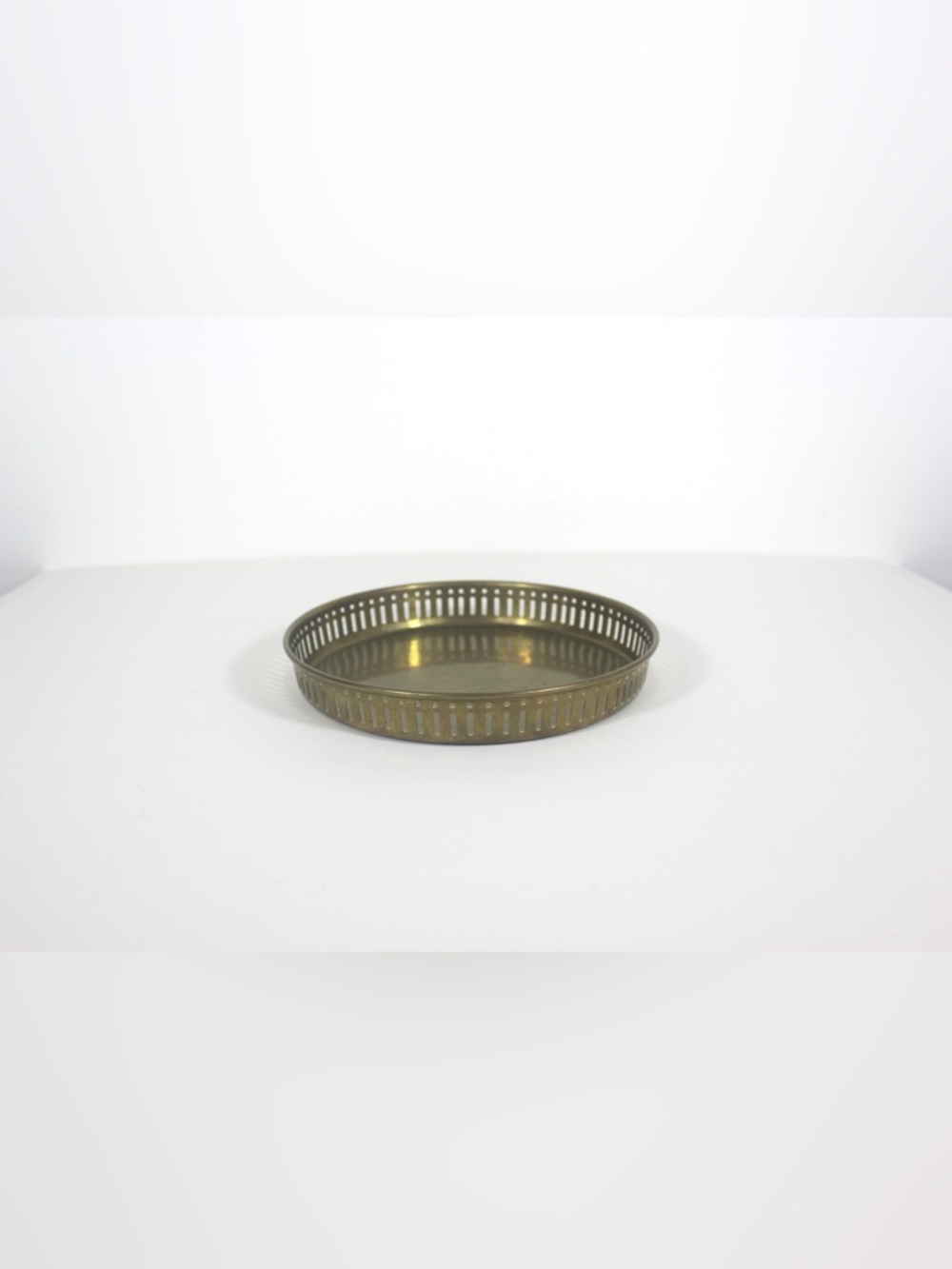 Vintage Brass Tray, Round Gallery with Pierced Cutout Details 8” Bar Drinks